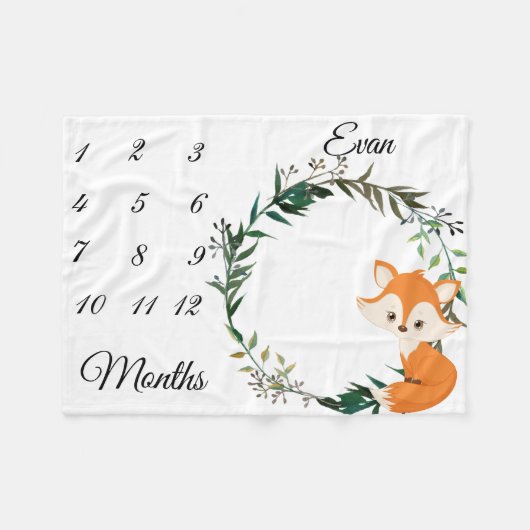 Milestone Baby Fox Leaf Wreath Keepomwille Fleece Deken (Voorkant (Horizontaal))