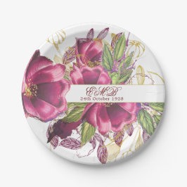 Milestone Birthday Burgundy Floral Elegant Chic Papieren Bordje