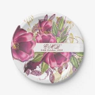 Milestone Birthday Burgundy Floral Elegant Chic Papieren Bordje