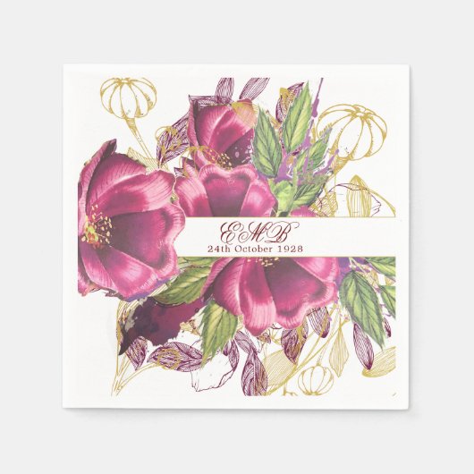 Milestone Birthday Burgundy Floral Elegant Chic Servet (Voorkant)
