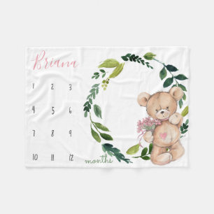 Milestone Growth Tracker - Teddybeer en groen Fleece Deken