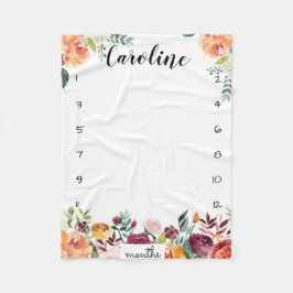 Milestone Growth Tracker waterverf bloemen Fleece Deken