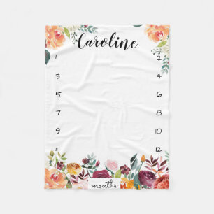 Milestone Growth Tracker waterverf bloemen Fleece Deken
