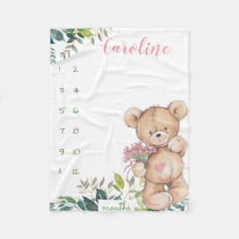 Milestone Growth Tracker waterverf teddybeer Fleece Deken