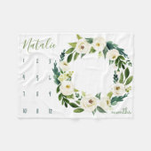 Milestone Growth Tracker - Witte en groene bloemen Fleece Deken (Voorkant (Horizontaal))