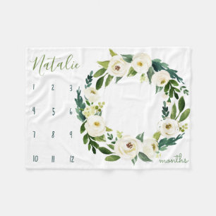 Milestone Growth Tracker - Witte en groene bloemen Fleece Deken