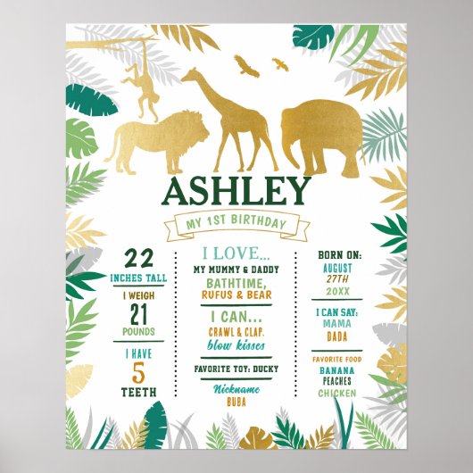 Milestone Oerwoud Poster 1st Wild Gold Girl Boy (Voorkant)