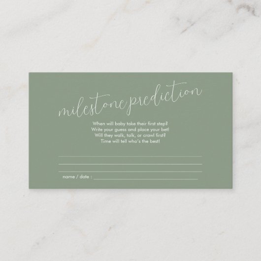 Milestone Prediction Baby Shower Sage Green Informatiekaartje (Voorkant)