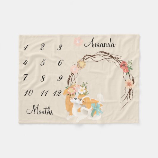 Milestone Roze Mama Hond Puppy Baby Keepsake Fleece Deken (Voorkant (Horizontaal))