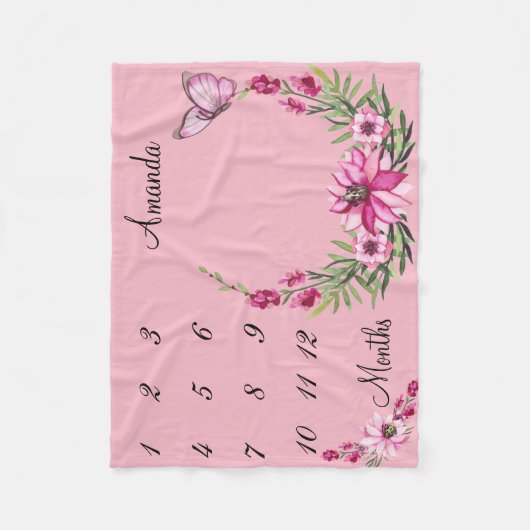 Milestone roze Waterverf Wreater Baby Keepomwille Fleece Deken (Voorkant)