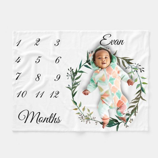 Milestone Simple Waterverf Leaf Wreath Keepomwille Fleece Deken