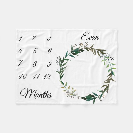 Milestone Simple Waterverf Leaf Wreath Keepomwille Fleece Deken (Voorkant (Horizontaal))