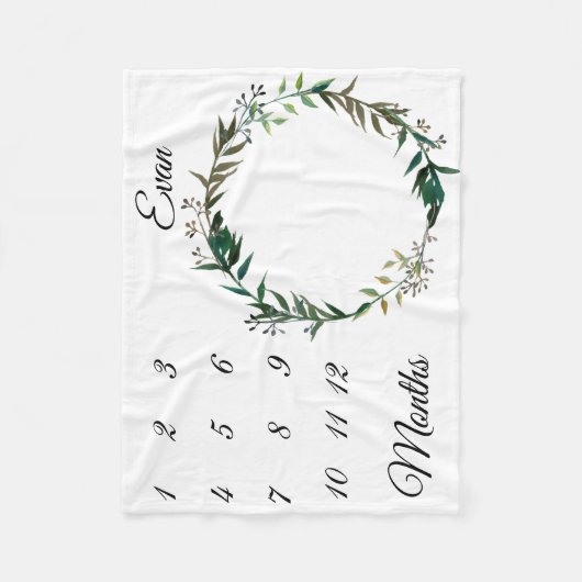 Milestone Simple Waterverf Leaf Wreath Keepomwille Fleece Deken (Voorkant)