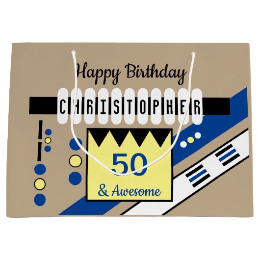 Milestone Special verjaardagsbenaming blauw geel Groot Cadeauzakje (Voorkant)