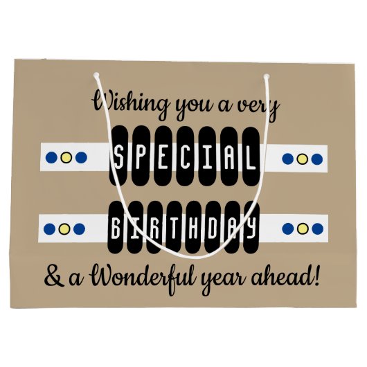 Milestone Special verjaardagsbenaming blauw geel Groot Cadeauzakje (Achterkant)