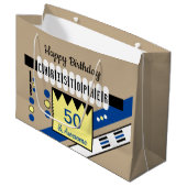 Milestone Special verjaardagsbenaming blauw geel Groot Cadeauzakje (Voorkant Gekanteld)