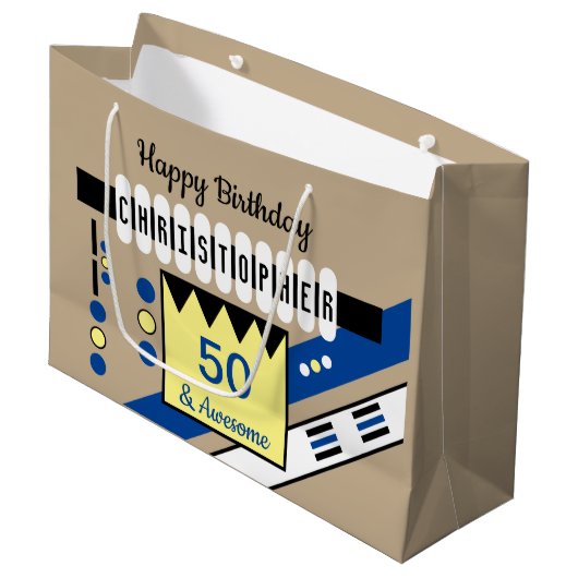 Milestone Special verjaardagsbenaming blauw geel Groot Cadeauzakje (Voorkant Gekanteld)