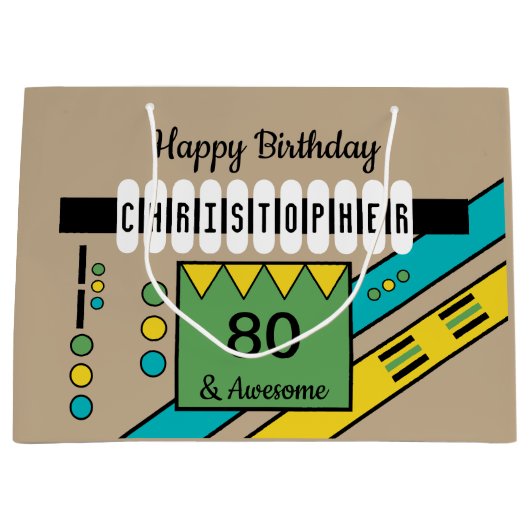 Milestone speciale verjaardagsbenaming groen geel groot cadeauzakje (Voorkant)