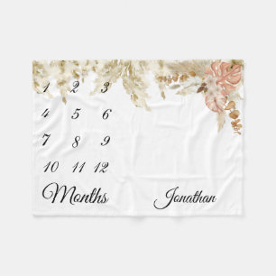 Milestone Tropical Boho Pampas Grass earthy Fleece Deken