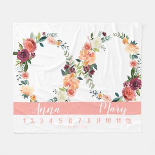 Milestone twin baby meisje perzik groei grafiek fleece deken