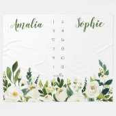 Milestone twin baby meisje waterverf bloemen fleece deken (Voorkant (Horizontaal))