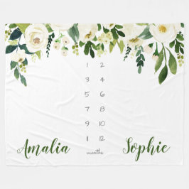 Milestone twin baby meisje waterverf bloemen fleece deken