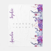 Milestone twin baby meisje waterverf bloemen paars fleece deken (Voorkant)