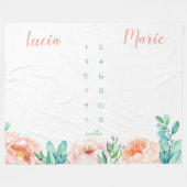 Milestone twin baby meisje waterverf bloemen perzi fleece deken (Voorkant (Horizontaal))