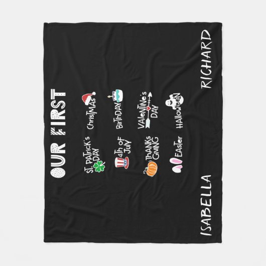 Milestone twins mijn eerste moderne vakantie zwart fleece deken (Voorkant)