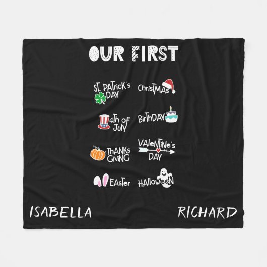 Milestone twins mijn eerste moderne vakantie zwart fleece deken (Voorkant (Horizontaal))