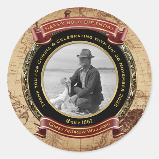 Milestone Verjaardag Goud Foto  Kaart 60th Ronde Sticker (Voorkant)