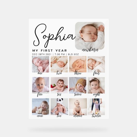 Milestone verjaardagsbord, printbare baby's eerste acryl bord (Voorkant)