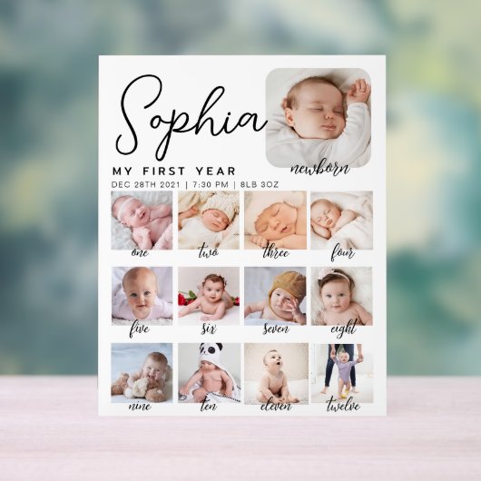 Milestone verjaardagsbord, printbare baby's eerste acryl bord (Neutraal)