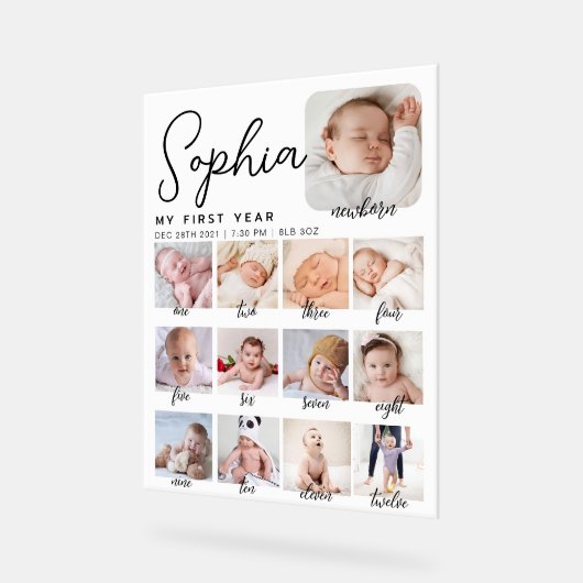 Milestone verjaardagsbord, printbare baby's eerste acryl bord (Hoek)