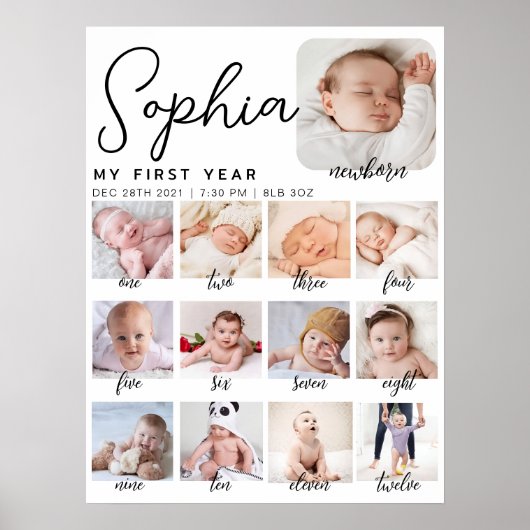 Milestone verjaardagsbord, printbare baby's eerste poster (Voorkant)
