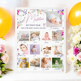 Milestone voor het eerste jaar van Floral Baby Poster