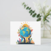 Milieu - Aarde Illustratie met Hand & Zon Feestdagenkaart (Staand voorkant)