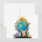 Milieu - Aarde Illustratie met Hand & Zon Feestdagenkaart (Voorkant / Achterkant)