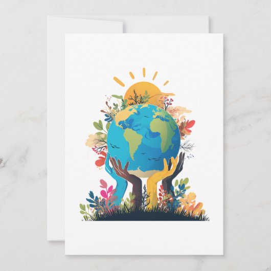 Milieu - Aarde Illustratie met Hand & Zon Kaart (Voorkant)