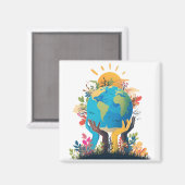 Milieu - Aarde Illustratie met Hand & Zon Magneet (Voorkant / Achterkant)