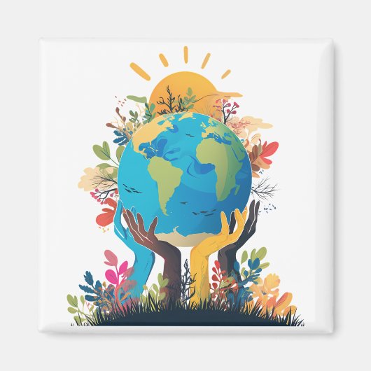 Milieu - Aarde Illustratie met Hand & Zon Magneet (Voorkant)