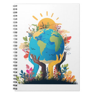 Milieu - Aarde Illustratie met Hand & Zon Notitieboek
