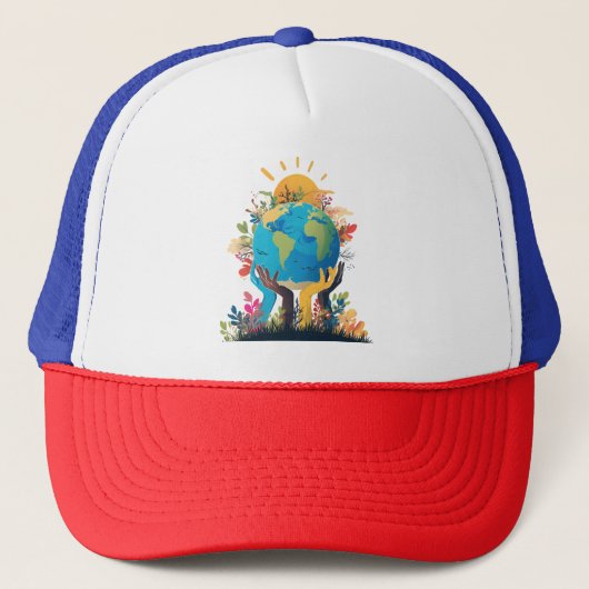 Milieu - Aarde Illustratie met Hand & Zon Trucker Pet (Voorkant)