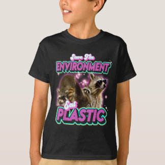 Milieu Redden Eet Plastic Wasbeer Grappige Snit T-shirt