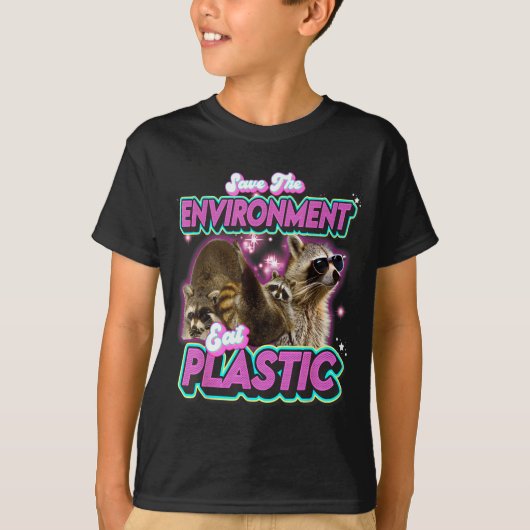 Milieu Redden Eet Plastic Wasbeer Grappige Snit T-shirt (Voorkant)