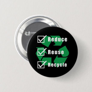 Milieubewustzijn Checklist Beperk Hergebruik Recyc Ronde Button 5,7 Cm