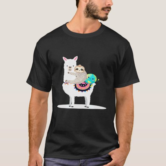 Milieubewustzijn Sloth Llama Animal Earth T-shirt (Voorkant)