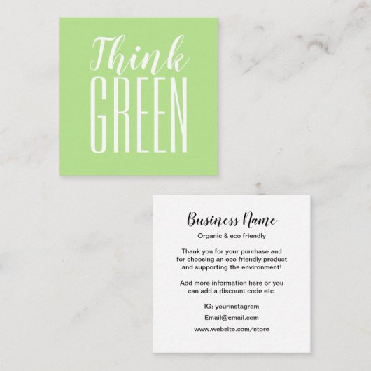 Milieuvriendelijk minimalistisch milieuvriendelijk vierkante visitekaartje (Voorkant / Achterkant)