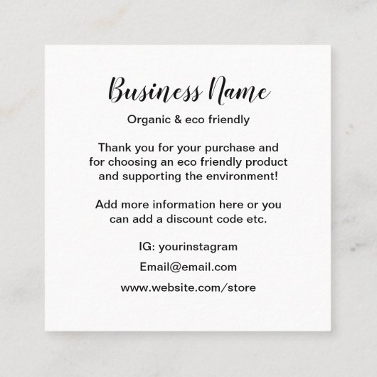 Milieuvriendelijk minimalistisch milieuvriendelijk vierkante visitekaartje (Achterkant)