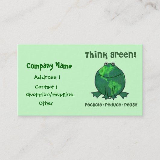 Milieuvriendelijk Recyclen kikker-Visitekaartje Visitekaartje (Voorkant)